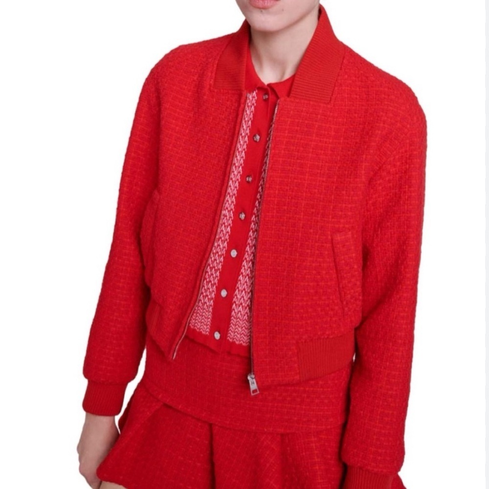 NWT Jason Wi Orange Tweed Bomber Jacket Size S